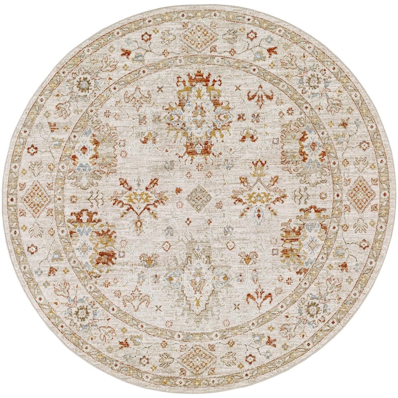 Livabliss Avant Garde Traditional Area Rug - 7'10" x 7'10" Round - Beige - Round