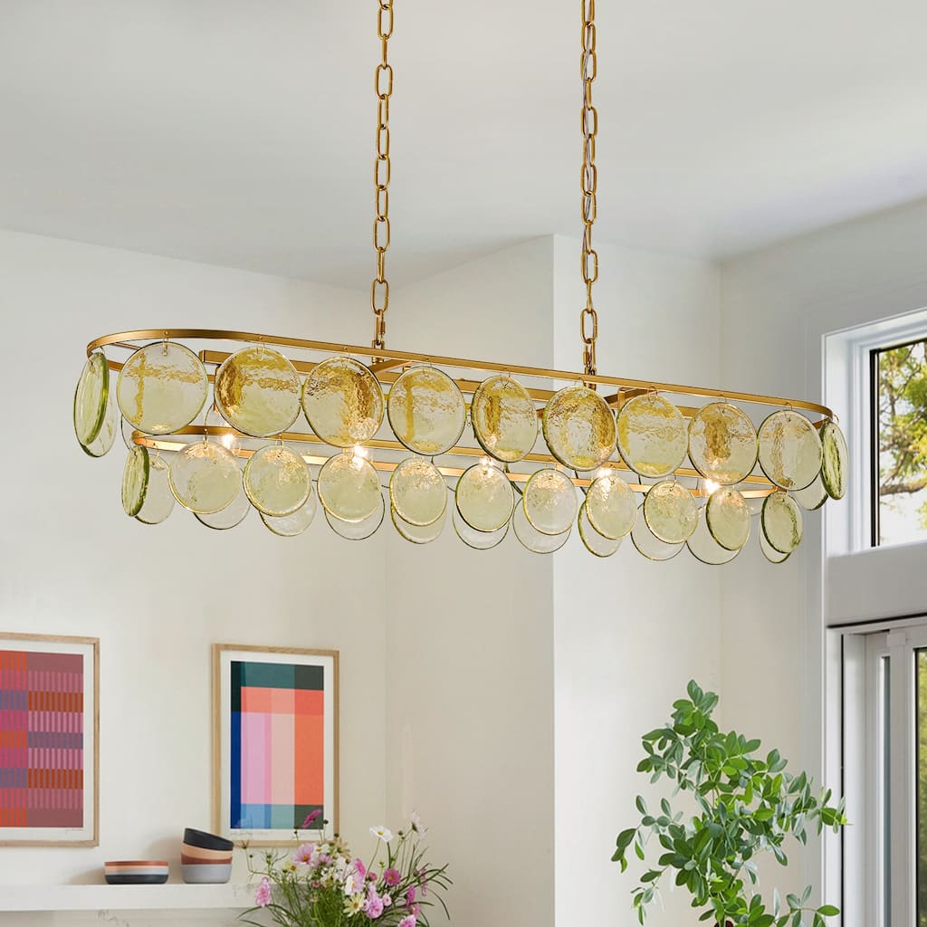 Mid-Century Modern 5-Light Linear Rectangular Glass Pendant Light