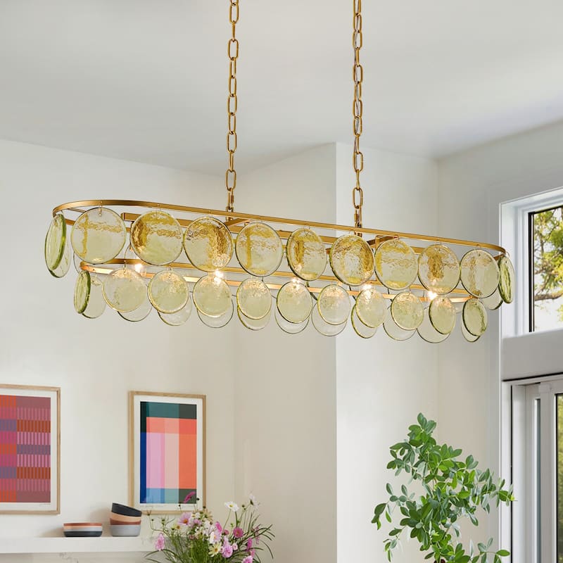 Mid-Century Modern 5-Light Linear Rectangular Glass Pendant Light