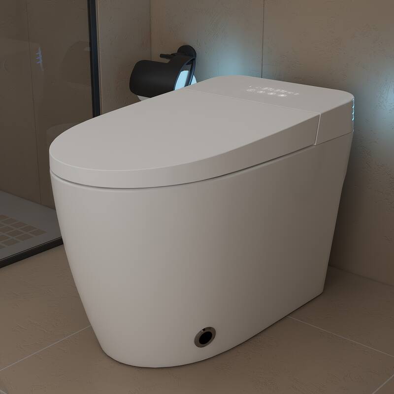 Smart Toilet with Heated Seat, Warm Air Dry, Foot Flush, Bidet Washing Night Light, Built-in Water Tank Electronic