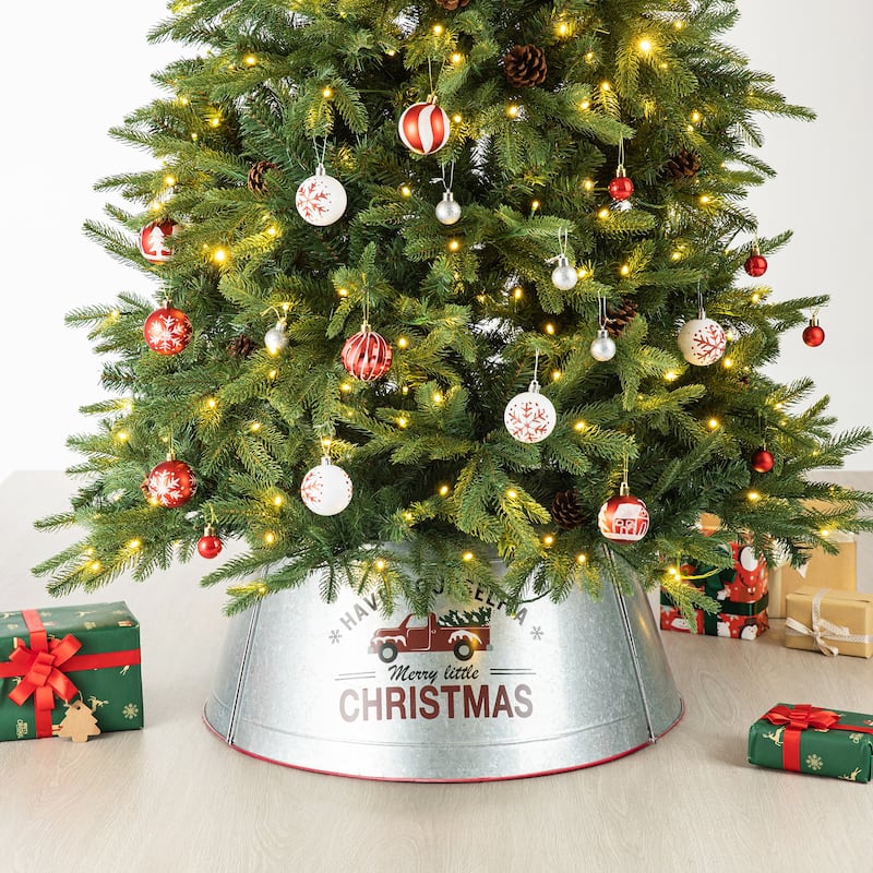 Glitzhome 40.5"D Galvanized Metal Christmas Truck Tree Collars