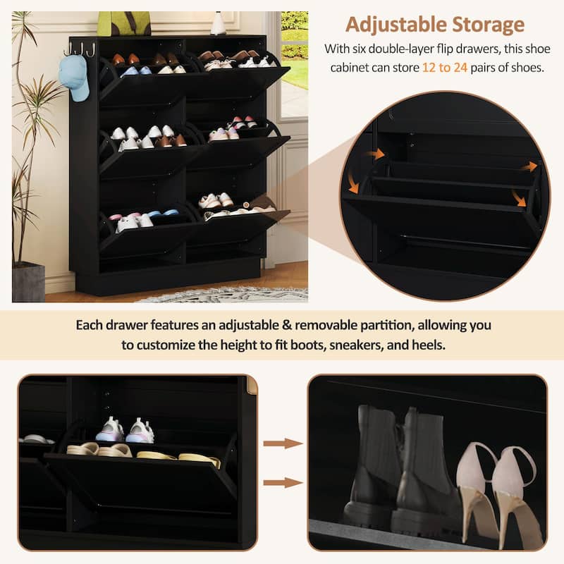 Modern Elegant Narrow Tipping Bucket Shoe Cabinet with 6 Flip Drawers