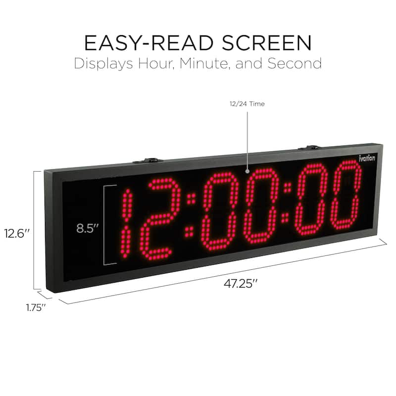 Ivation 48" Waterproof Large Digital Clock, Outdoor Large LED Clock with Stopwatch, Alarms & More - Red