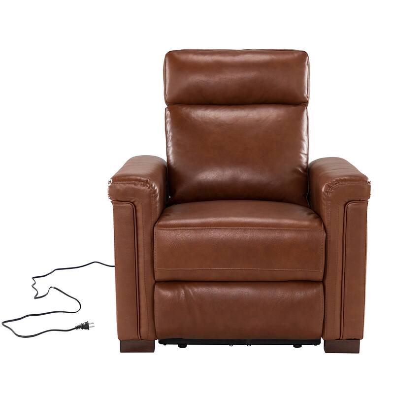 Alicia 34.65" Wide Contemporary Classic Genuine Leather Power Recliner With USB Port
