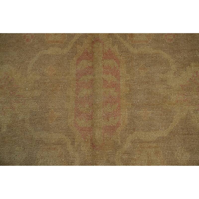 Hand Knotted Transitional Wool Carpet Brown Oushak Rug Floral Area Rug - 14' 3'' X 9' 2''