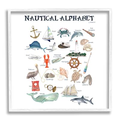 Stupell Educational Nautical Alphabet Learning Chart Marine Wildlife Framed Wall Art, Design by Dishique - Multi