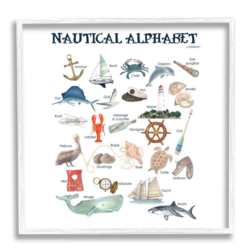 Stupell Educational Nautical Alphabet Learning Chart Marine Wildlife Framed Wall Art, Design by Dishique - Multi