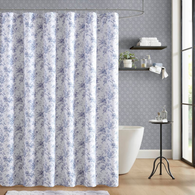 Laura Ashley Walled Garden Shower Curtain -- slub dobby 180gsm - 72x72" - Blue