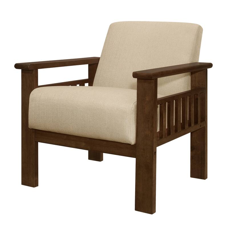 Bella 32 Inch Accent Chair Armchair, Storage Arms, Light Brown, Solid Wood