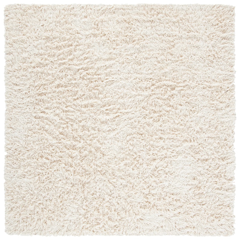 SAFAVIEH Handmade Shag Mariela Solid Wool Rug - 6' Square - Ivory