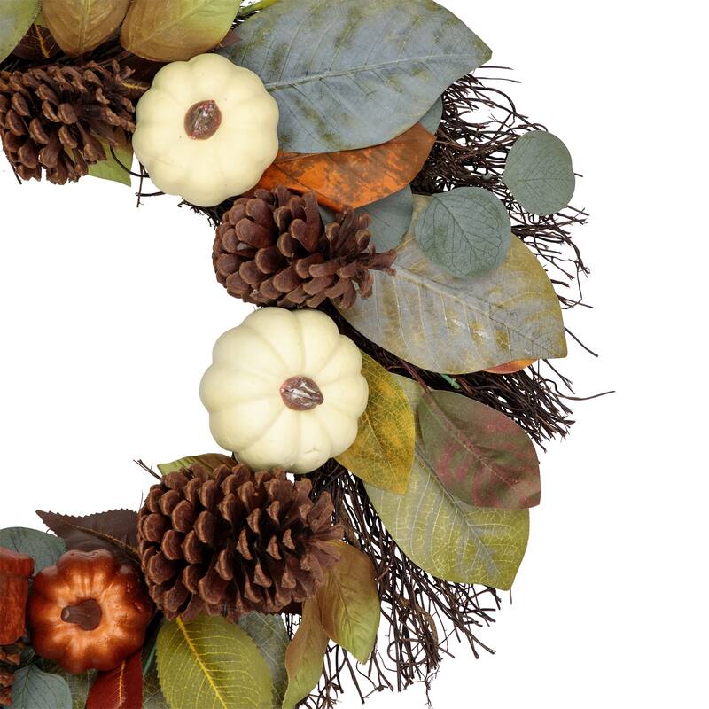 Pumpkin Pinecone Gourd Grapevine Artificial Thanksgiving Wreath 24"