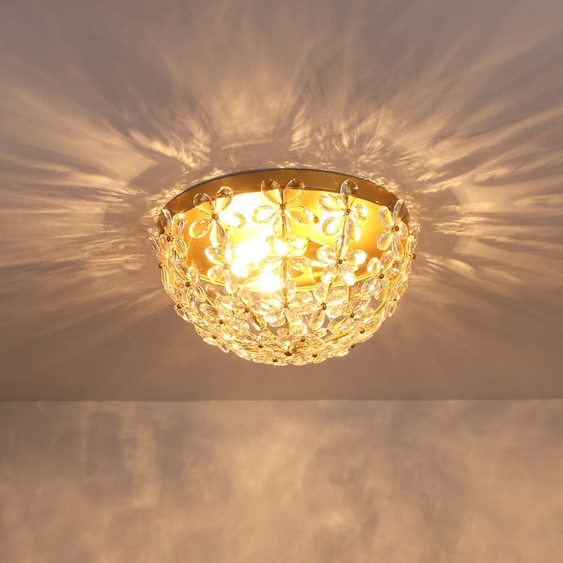 Luxury 3-Light Crystal Flower Cage Flush Mount Ceiling Light 16.5in