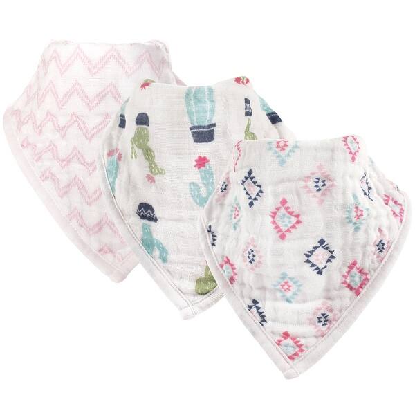 slide 1 of 1, Hudson Baby Infant Girl Muslin Cotton Bandana Bibs 3pk, Pink Aztec, One Size - Pink Aztec - One Size One Size - Pink Aztec