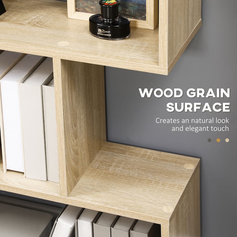 Bookcase 6-Shelves S-Shaped Bookshelf Wooden Storage Display Stand Shelf