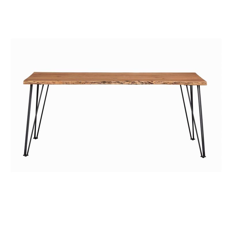 Wooden Dining Table with Live Edge Details and Metal Legs, Brown
