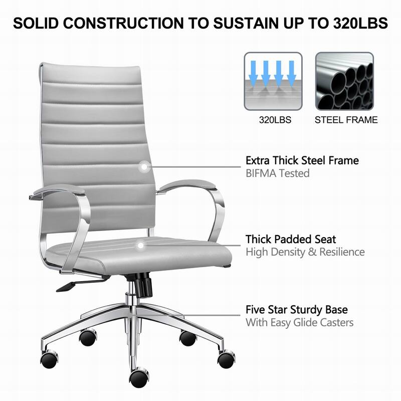 LUXMOD® Office Chair Faux Leather Silver Frame Adjustable and Swivel