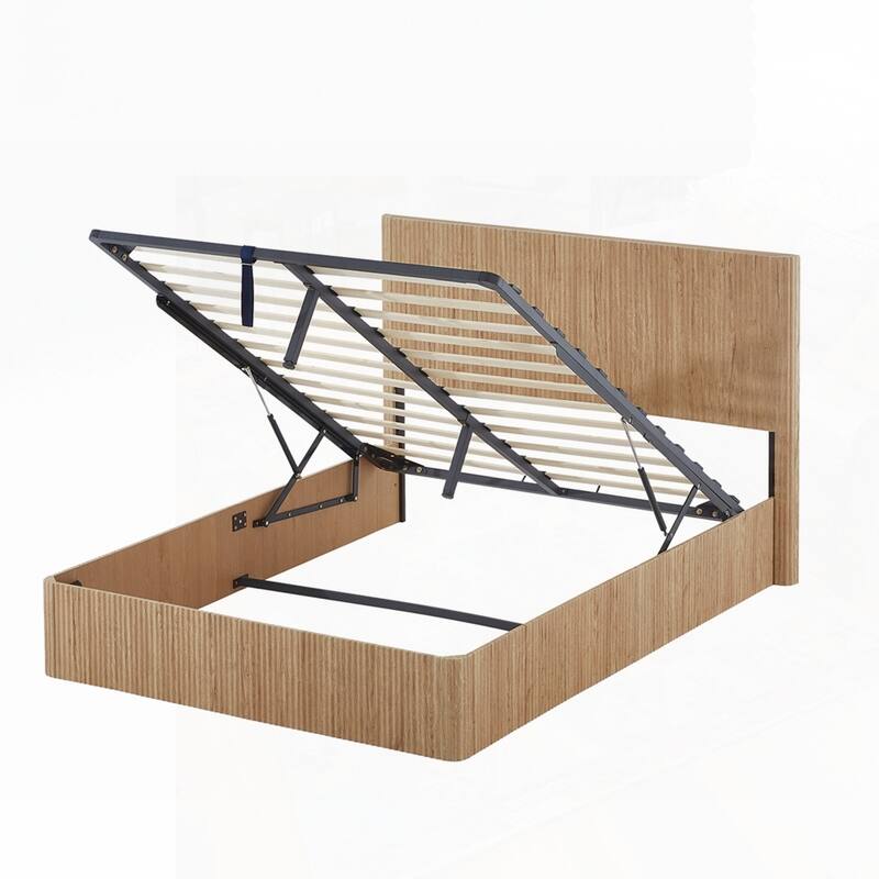 Wooden corrugated curved lines Lift Up Storage Bed Frame with Hydraulic Storage