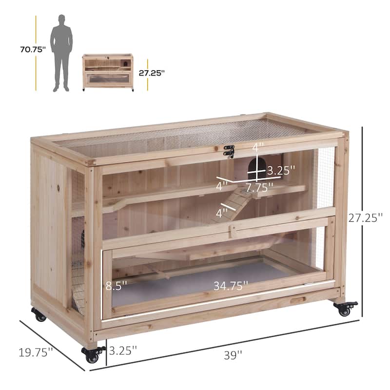 PawHut Extra Large Wooden Hamster Cage and Habitat Playground with 3 Ladders and 2 Huts, Syrian & Dwarf Hamster Cage