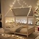 preview thumbnail 2 of 10, Full House Bed with Guardrail and LED, White