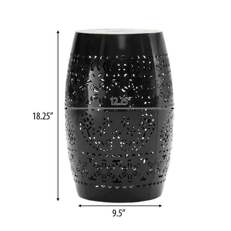 18.25" Modern Round Side Table with Boho Pattern Ceramic Tile Top and Unique Color Iron Frame