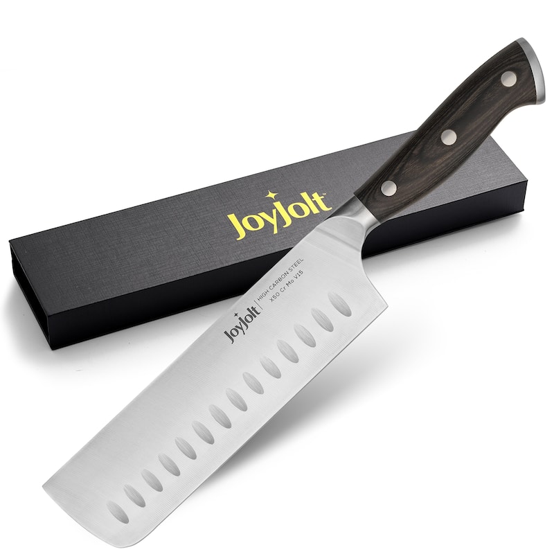 JoyJolt 7-in Nakiri Knife, Japanese Slicing Knife, High Carbon Steel Kitchen Knife - Stainless Steel