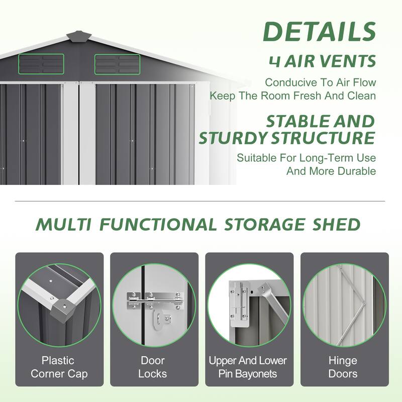 6 x 4 FT Outdoor Metal Storage Shed with Lockable Door, Waterproof Steel Tool Shed for Backyard