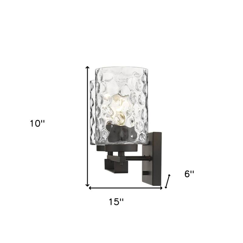 Hardwired Double Light Wall Sconce with Dimmable Steel Fixture and Clear Glass for Bathroom or Hallway - 10" H x 15" W x 6" D