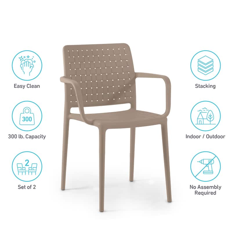 WRGHOME Modern Stacking Patio Dining Armchair Indoor/Outdoor (Set of 2) - 33.15'' H X 22.44'' W X 21.65'' D