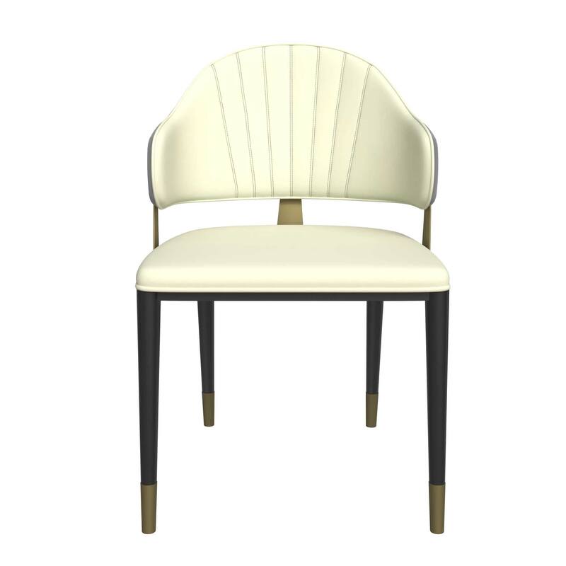 Leather Dining Chair in Iron Set of 2 with Gold Accents Design Modern Ergonomic Side Arm Chair