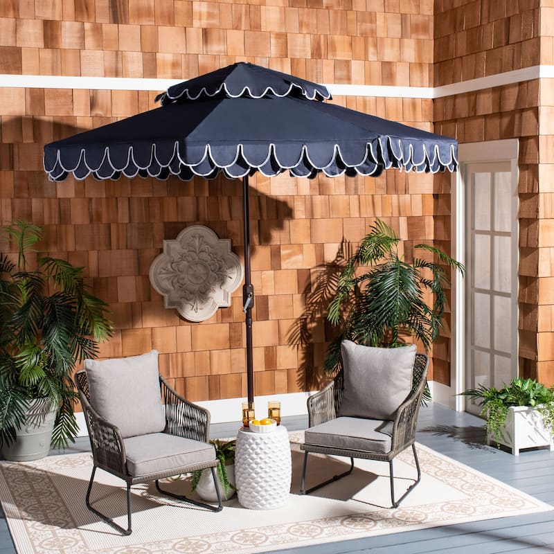 SAFAVIEH Outdoor Kjerstin Valance 9Ft Double Top Umbrella