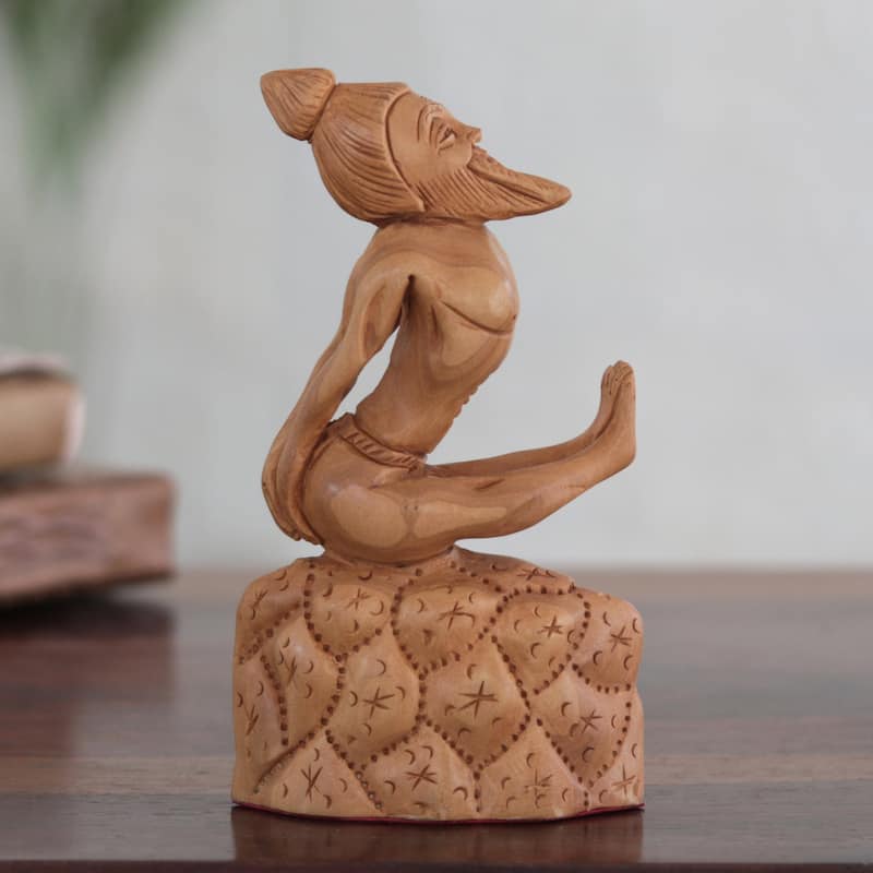 Novica Handmade Dandasana Wood Sculpture