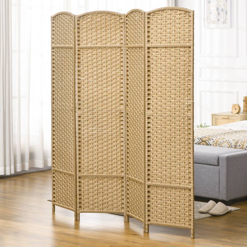 Room Divider, 4 Panel Folding Privacy Screen, 5.6' Tall Freestanding Wall Partition for Home Office, Bedroom, Nature Wood