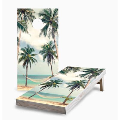 Hammock on the Beach Corn Hole Board Set w Case & Lights