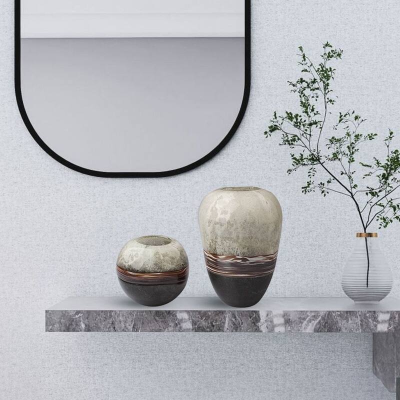 Set of Two Handblown Glass Ombre Vases in Brown Tones