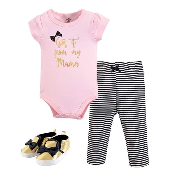 slide 1 of 1, Little Treasure Baby Girl Cotton Bodysuit, Pant and Shoe 3pc Set, Mama 0-3 Months - Mama