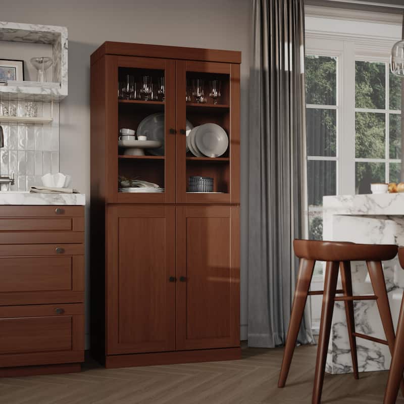 Palace Imports 100% Solid Wood 32" Pantry Cabinet with Clear Glass, Shaker Doors and Adjustable Shelves