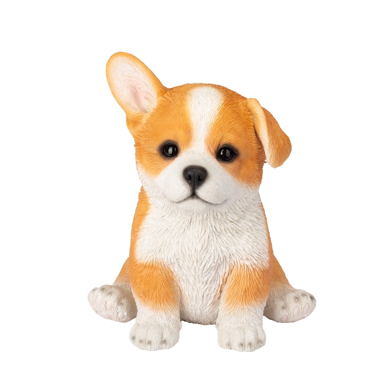 Sitting Corgi Puppy Outdoor Statue - 6.25" - Yellow and White