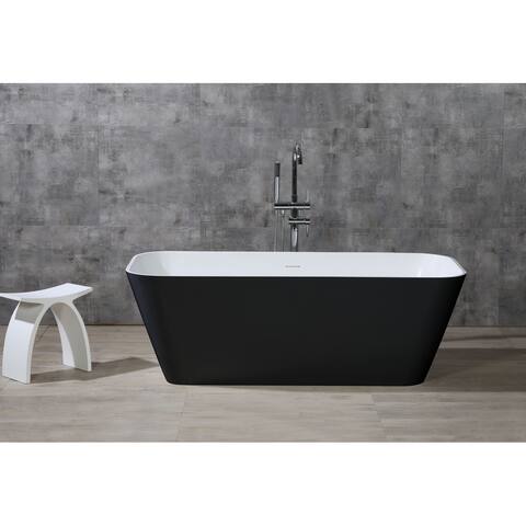 ALFI brand 67" Black & White Matte Rectangular Solid Surface Resin Soaking Bathtub