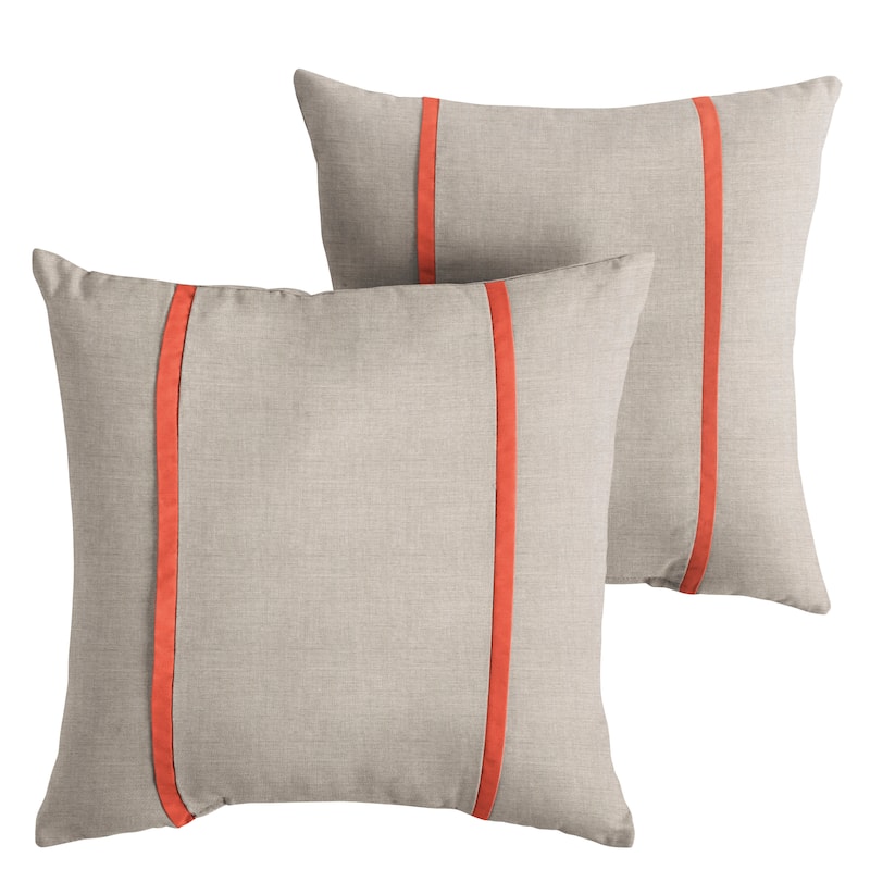 Sorra Home Sunbrella Outdoor Double Petite Flange Pillow Set of 2 - Sunbrella - Cast Silver/Canvas Melon - 22 in H x 22 in W x 6 in D