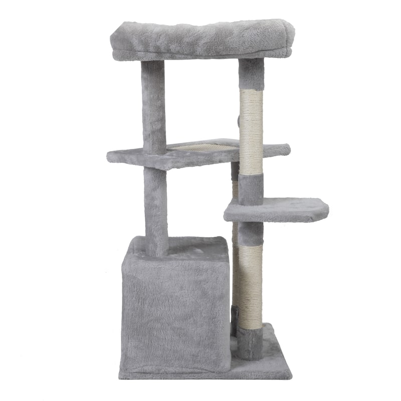Double Level Cat Tree Stand House Furniture Kittens Activity Tower Posts Kitty Pet Play House - Light Gray