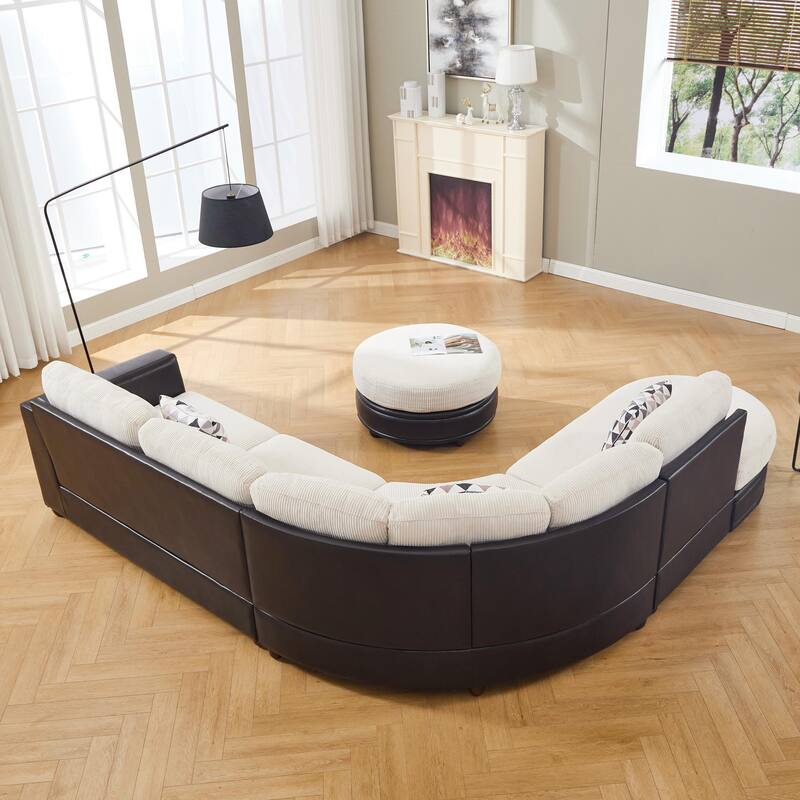 Oversized Corduroy With Faux Leather Modular Sectional