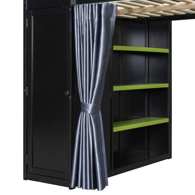 Multifunction Full Loft Bed with Workstation Desk, Wardrobe Storage and Shelves by Harper&Bright Designs