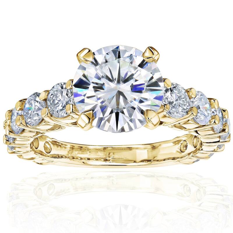 Kobelli 3.25 Carats Moissanite & Natural Diamond 14k Solid Gold Near Eternity Scallop Band Lavish Engagement Ring - 11 - Yellow