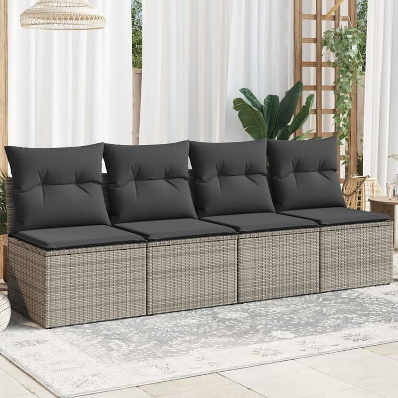 vidaXL Patio Sofa with Cushions Outdoor Seating Sectional Sofa Poly Rattan - Gray 4-seater - 24.4 x 86.6 x 27.2 in