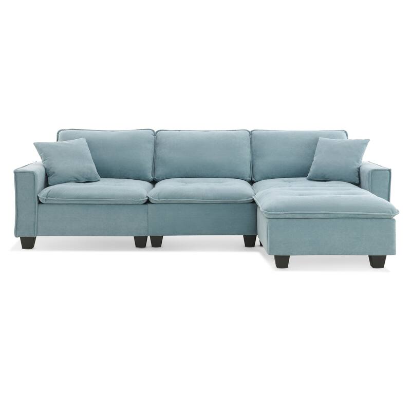 100" L-Shaped Convertible 4-Seat Sectional Sofa with Removable Ottoman and Matching Pillows, Ideal for Living Room