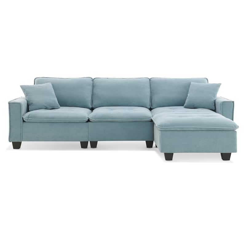 100" L-Shaped Convertible 4 Seater Sectional Sofa with Removable Ottoman and Matching Pillows, Perfect for Living Room