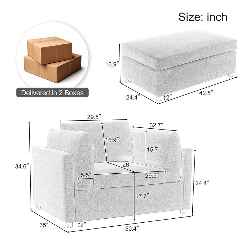 Modern Oversized Armchair with Ottoman, Single Sofa with Lumbar Support, Accent Chair, Reading Chair for Bedroom, Living Room