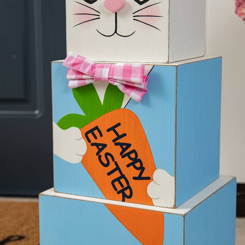 Glitzhome 24"H Double Sided Wooden Porch Decor Easter and July 4th
