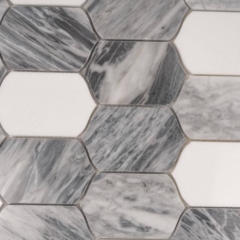 Toscana 13x12 in. Polished Calacatta Bluette, Thassos White Picket Lantern Mosaic Wall and Floor Tile (5.59 sq ft/case, 5-Pack)