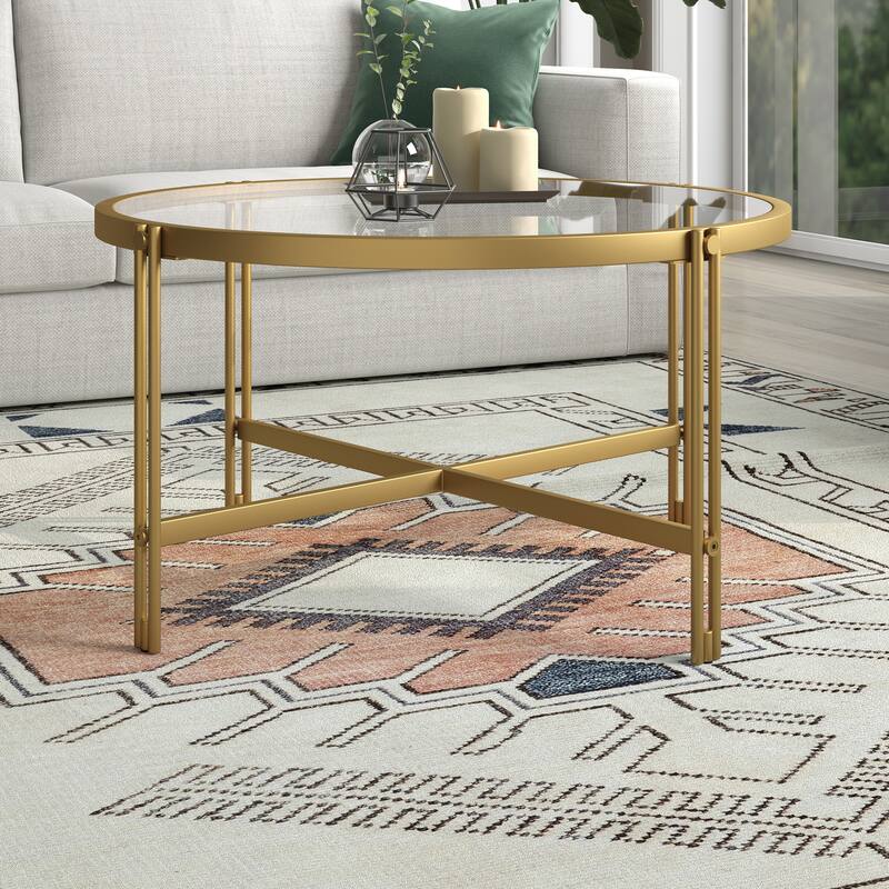Inez 32" Wide Round Coffee Table - Brass